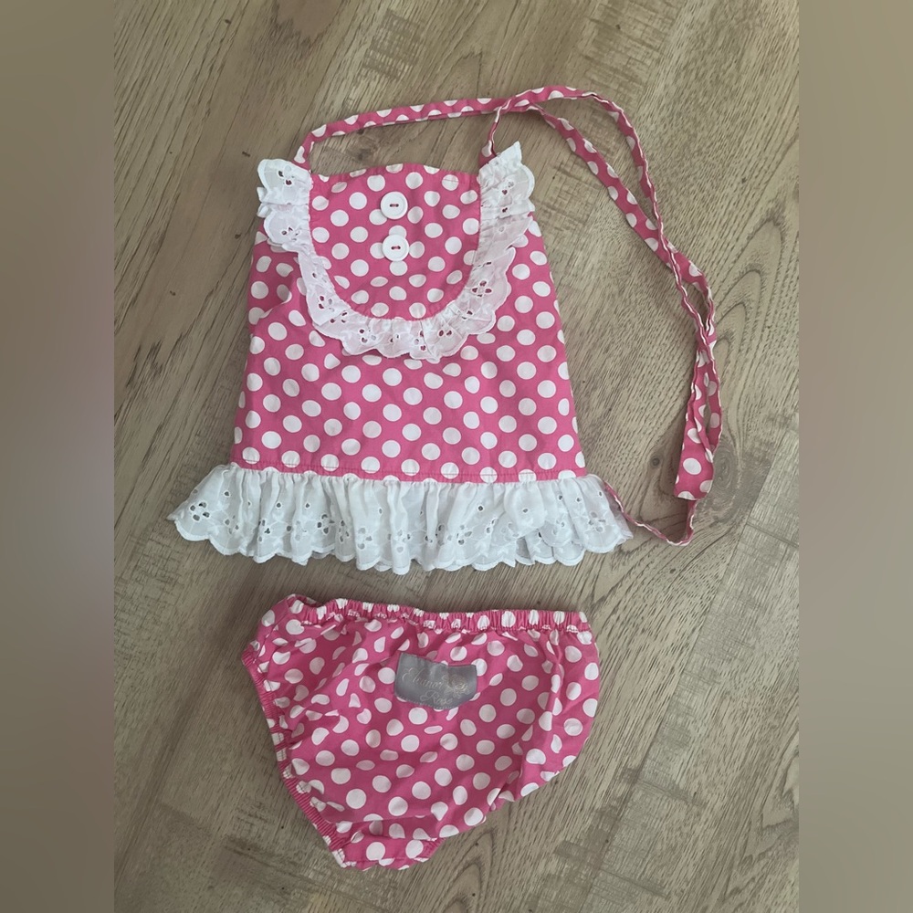 Eleanor Rose Pink and White Bikini with Ruffle Details